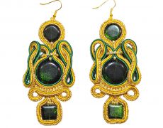 Cercei lungi "The golden era of Art Nouveau" - cercei aurii si verde emerald