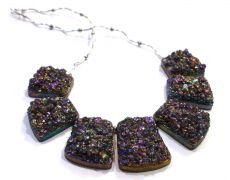 Colier statement din Argint 925, Cuart druzy titanium, Hematit argintiu - CO435 - colier pietre semipretioase ocazie Revelion, cadou sotie, colier irizatii mov lila auriu bleu turcoaz