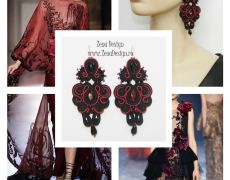 Cercei candelabru negru cu bordo Queen Victoria, cercei candelabru negrii, cercei statement, cercei haute couture, cercei unicat