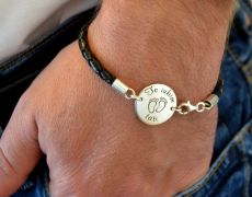 His One - bratara barbateasca - snur impletit piele 4mm - banut argint personalizat
