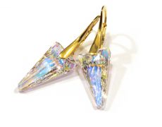 Cercei albi stralucitori din Cristale Swarovski spike pendant si argint 925 aurit - CE312.3a - Cercei eleganti auriti, cadou romantic delicat, cercei mireasa