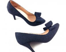 Pantofi cu buline - bleumarin - Pantofi Ancolette, piele naturala - pantofi pe comanda