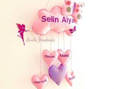 Decorațiune camera bebelușului / copilului / Ghirlanda nume fetru / Norisor pufos / Decorațiune personalizata broderie