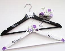 Set umerase miri si cutiuta verighete cu flori mov, umerase nunta mov, umerase miri personalizate