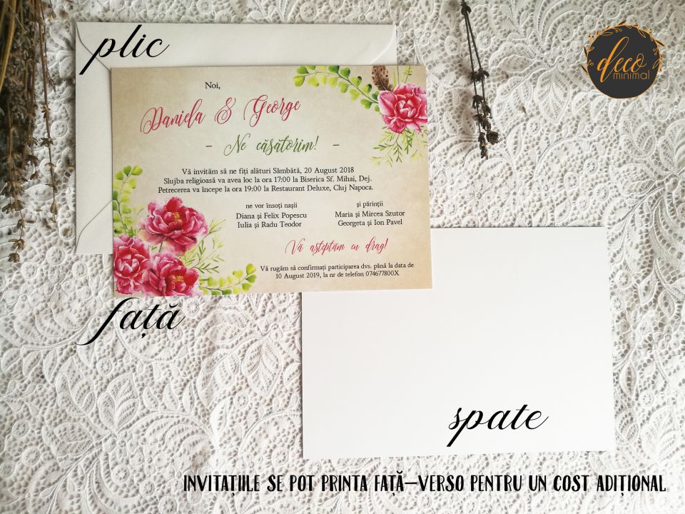 Invitatie Nunta Spring Peonies Invitatie Rustica Invitatie Flori