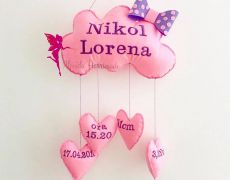 Decorațiune camera bebelușului / copilului / Ghirlanda nume fetru / Norisor pufos / Decorațiune personalizata broderie