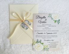 Invitatie nunta White Roses, invitatie rustica, invitatie flori, invitatie flori, natura, trandafiri, panglica, tag