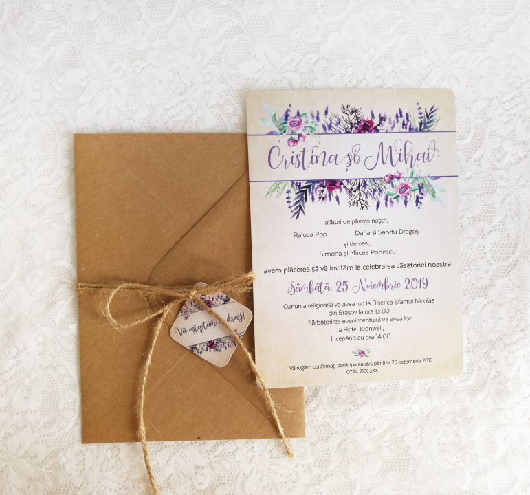 Invitatie Nunta Flori Violet Nunta Rustica Invitatie Florala Breslo