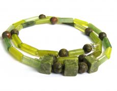 Colier barbati / unisex din Argint 925, Agate indiene si Unakit - CO504 - Choker elegant, colier casual verde caramiziu, colier barbatesc