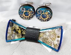 Set Papion si butoni steampunk Papion lemn Papion rasina Papion pentru camasa Papion unisex Papion statement