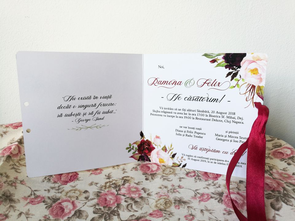 Invitatie Nunta Flori Rosu Inchis Fara Plic Invitatie Nunta De