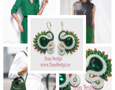 Cercei gri cu verde, cercei gri cu cristale emerald, cercei statement, cercei unicat