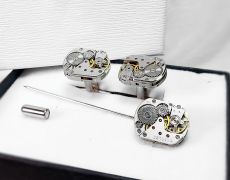 Set cadou ac si butoni costum, mecanism de ceas steampunk, ac pin de costum rever lavaliera, butoni mecanici, cadou pentru el