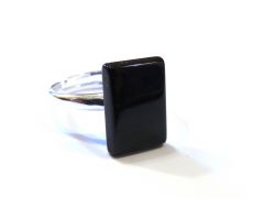 Inel reglabil delicat din Argint 925 si Onix dreptunghiular - IN397.2 - Inel negru, inel romantic elegant, inel pietre semipretioase