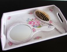Set gatitul miresei, set mireasa, set perie si oglinda, set nunta, set shabby chic, tava mireasa
