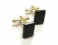 Butoni camasa barbati - Argint 925 si Onix - BU446.1 - Butoni pietre semipretioase, butoni unisex argint, butoni negri eleganti, butoni dreptunghiulari
