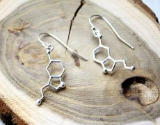 Cercei din argint 925 cu molecula Serotoninei - cercei Serotonina - cercei molecula chimica