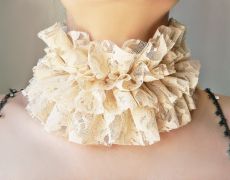 Guler bej crem din dantela florala, guler colier cu volane, accesoriu de femei pentru gat, guler fashion