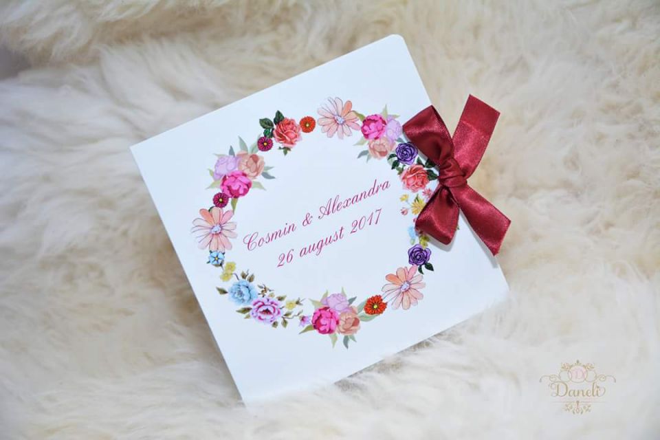 Invitatie Nunta Model Floral Bordo Breslo
