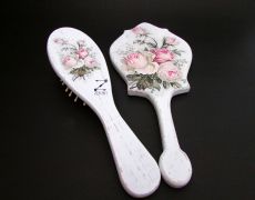 Set mireasa, perie si oglinda mireasa, set nunta, set gatitul miresei, set vintage mireasa, set elegant nunta