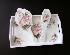 Set gatitul miresei, set vintage mireasa, set perie si oglinda, set tava mireasa, set nunta, set shabby chic, tava mireasa
