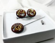 Set cadou ac si butoni costum, piese de ceas steampunk, ac pin de costum rever lavaliera, butoni mecanici, cadou pentru el