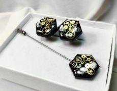 Set cadou ac si butoni costum, piese de ceas steampunk, ac pin de costum rever lavaliera, butoni mecanici, cadou pentru el