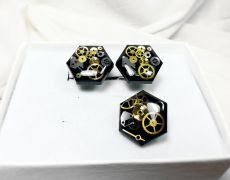 Set cadou ac si butoni costum, piese de ceas steampunk, ac pin de costum rever lavaliera, butoni mecanici, cadou pentru el