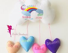 Decorațiune camera bebelușului / copilului / Ghirlanda nume fetru / Norisor pufos / Decorațiune personalizata broderie