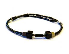 Colier barbati / unisex din Argint 925, Onix negru si Pirita aurie - CO603 - Choker elegant barbati, colier casual, colier barbatesc
