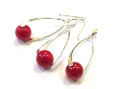 Cercei lungi rosii si pandantiv din Coral rosu si argint 925 - CE638.2, PA638.2 - Cercei eleganti, cercei pietre semipretioase, cadou romantic / 8 martie / Dragobete / Valentine's Day / Craciun / aniversare sotie / prietena, cercei coral
