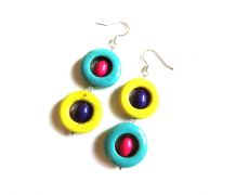 Cercei lungi din Howlite colorat - CE185.3 - cercei colorati, cercei multicolori, cercei veseli, cercei boho, cadou pentru ea, cadou romantic