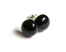 Cercei negri rotunzi din Argint 925 si Onix negru - CE670 - cercei pietre semipretioase, cercei cu surub