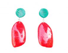 Statement Earrings - Modern and minimal every day jewelry- Rosu & turquoise, handmade jewelry, boho earrings,.Cercei mari modelati manual din argila polimerica