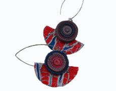Statement Earrings - Modern and minimal every day jewelry- Rosu& Albastru, handmade jewelry, boho earrings,.Cercei mari modelati manual din argila polimerica