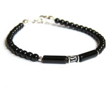 Bratara barbati / unisex din Argint 925, Argint Bali, Onix si Agate - BR674 - Bratara eleganta masculina, bratara casual, bratara barbateasca, bratara neagra, bratara pietre semipretioase