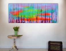 Tablou pictat manual, pictura abstracta, abstract, modern, unicat, albastru, original Colouring your Dreams 2 - 150x60x2 cm, pictor Soos Tiberiu