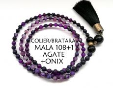Colier-Bratara Mala*108+1*Agate stripped*Colier pentru meditatie si rugaciune