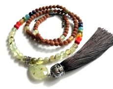 Colier Mala+7 chakre*108+1*Prehnit+Rudraksha*Colier pentru meditatie si rugaciune