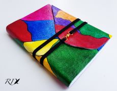 Jurnal (mediu) de călătorie MOZAIC multicolor - Jurnal de călătorie cu copertă de piele naturală PICTATĂ