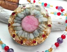 Colier Angelit si Jad,pandantiv Mandala,colier pietre semipretioase,bijuterie orgon
